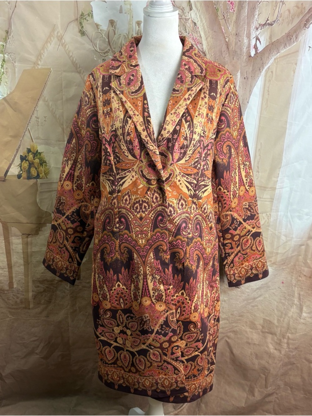 NEW Soft Surroundings Paisley coat in Rust, Plum & Olive - Picture 2 of 9